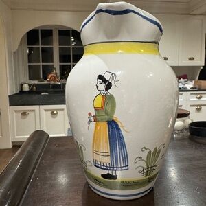 Henriot Quimper Faicence Ceramic Pitcher Vase with female figure